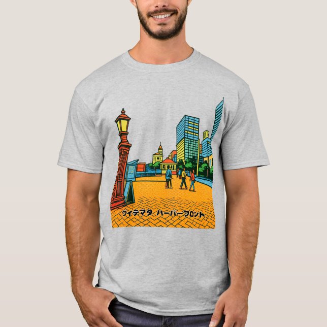 Waitematā Harbourfront Pop Art Auckland T-Shirt (Vorderseite)