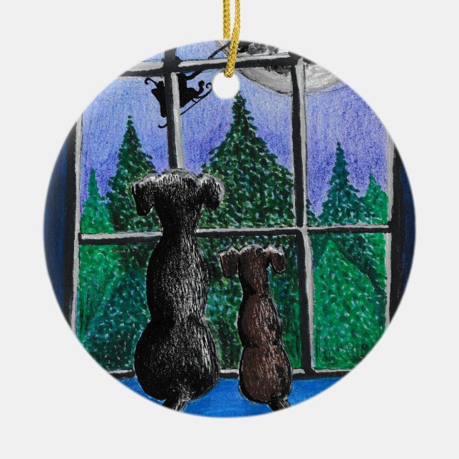 waiting for santa dog  keramik ornament (Vorne)