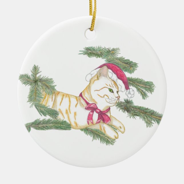 Waiting for Santa kitty Keramik Ornament (Vorne)