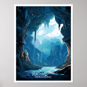 Waitomo-Höhlen Neuseeland Reise Illustration Poster