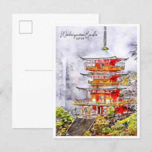 Wakayama Burg Japan Jahrgang Reise Aquarell Postkarte