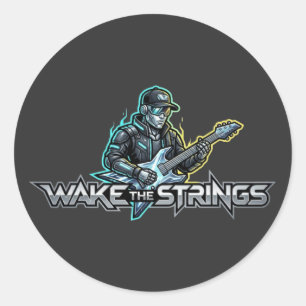 Wake The Strings Retro Future Art Runder Aufkleber