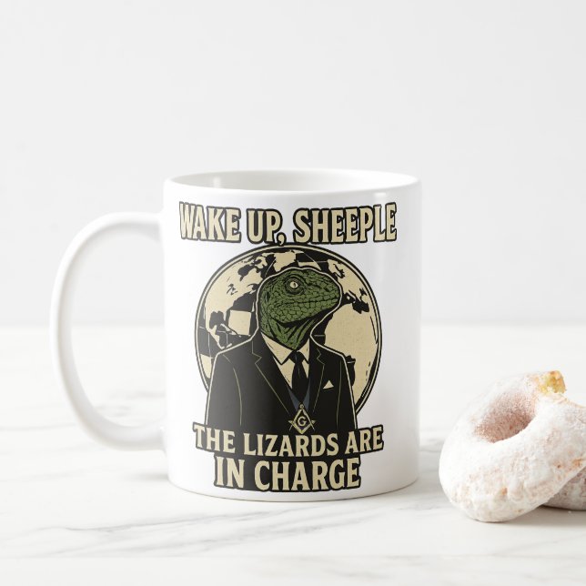Wake Up Sheeple Lizard Rulers Parody Kaffeetasse (Mit Donut)