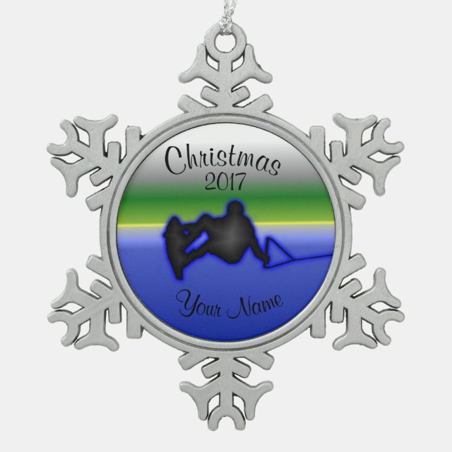 Wakeboard Zinn-Schneeflocke-Weihnachtsverzierung Schneeflocken Zinn-Ornament (Vorderseite)