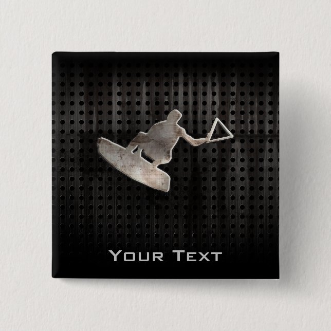 Wakeboarder; Cooles Schwarzes Button (Vorderseite)