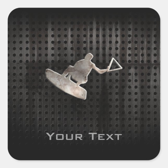Wakeboarder; Cooles Schwarzes Quadratischer Aufkleber (Vorderseite)