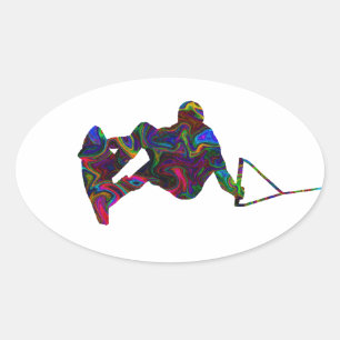 Wakeboarder Wild Colors Ovaler Aufkleber