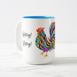 Wakey Wakey Bold Graphic Colorful Rooster Zweifarbige Tasse