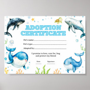 Wal Adoption eines Haustieres Färbungszertifikat Poster