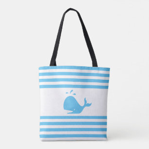 Wal auf Türkis-Weiß-Gestreifter-Tasche