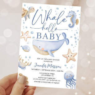 Wal-Baby-Party-Einladung für Jungen, süße blaue Oz Einladung