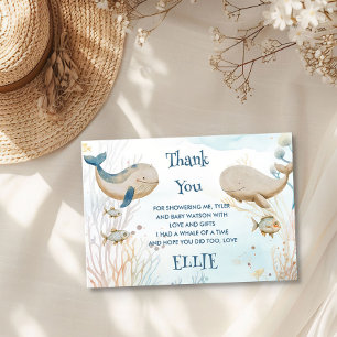 Wal-Baby-Shower Blaue Beige Wasserfarbe Dankeskarte