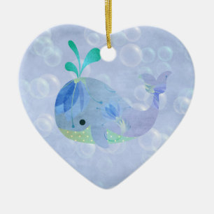 Wal-Fisch-Baby-Geburts-Mitteilungs-Herz Keramikornament