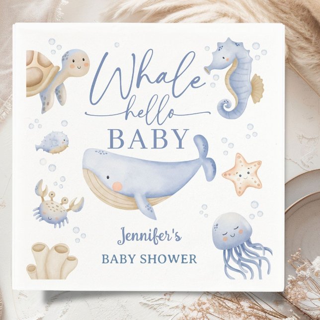 Wal-Hallo-Baby-Party Junge Blauer Ozean  Serviette (Von Creator hochgeladen)