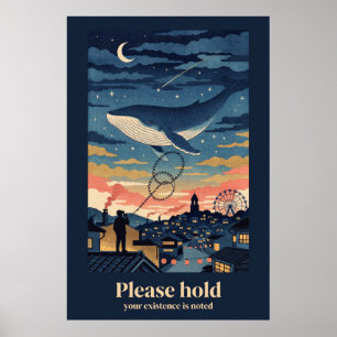 Wal-Über-Nacht-Stadt-Holzschnitt-Stilplakat Poster
