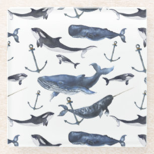 Wal- und Ankermuster Glasuntersetzer