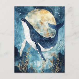 Wal unter Vollmond mit Sternenhimmel Postkarte