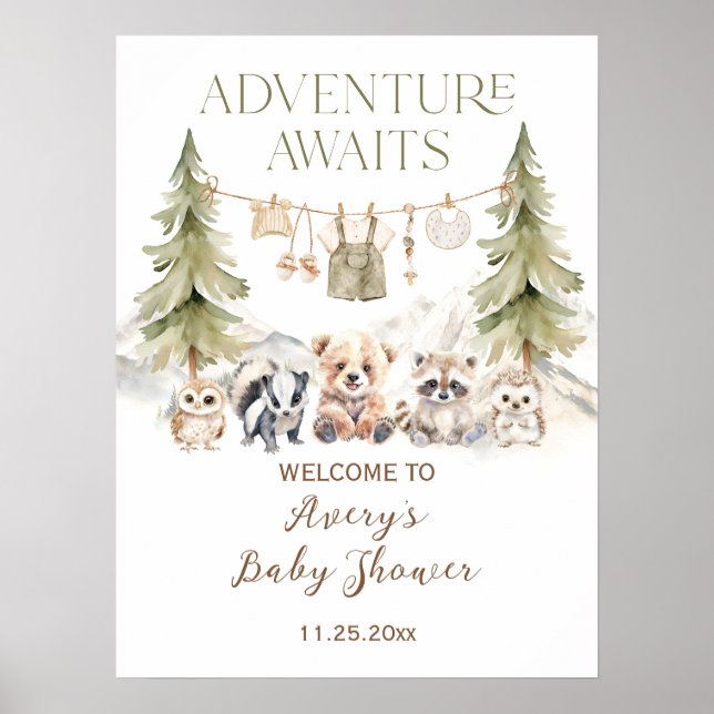 Wald-Abenteuer Oh-Junge-Baby-Party Poster (Vorne)