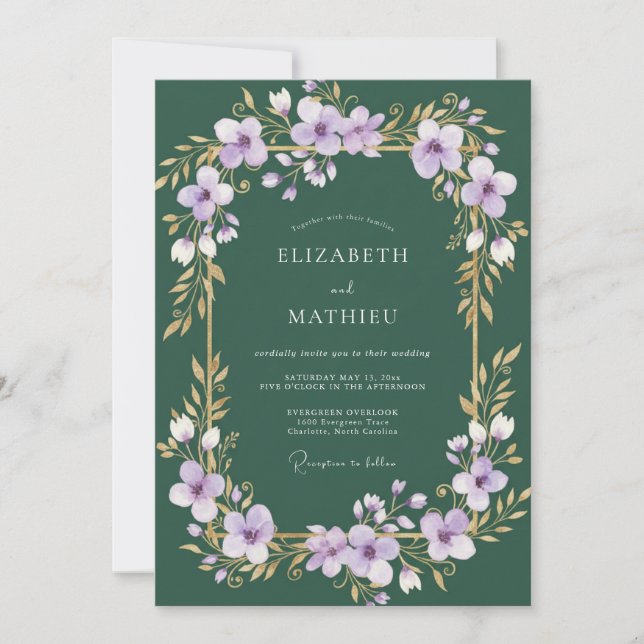 Wald-Amethyst-Reben-Hochzeit Einladung (Vorderseite)