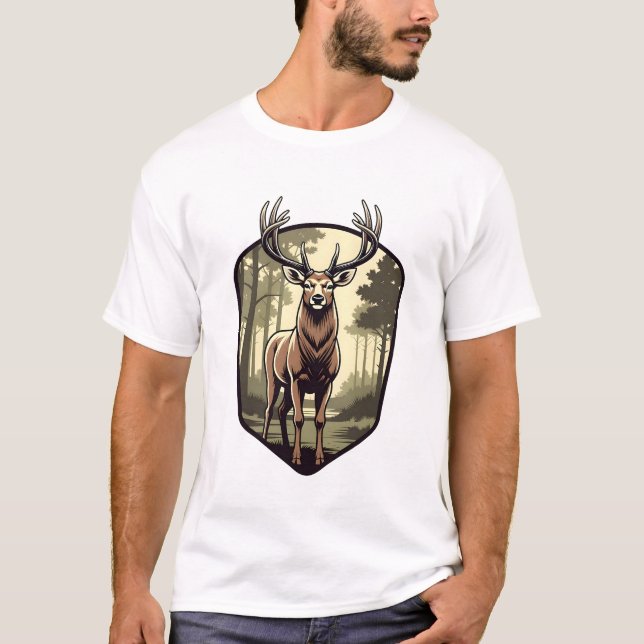 Wald-Anthem-Hirsch-Emblem T-Shirt (Vorderseite)