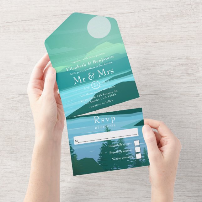 Wald auf dem See Hochzeit in einer Einladung (Abreißen)