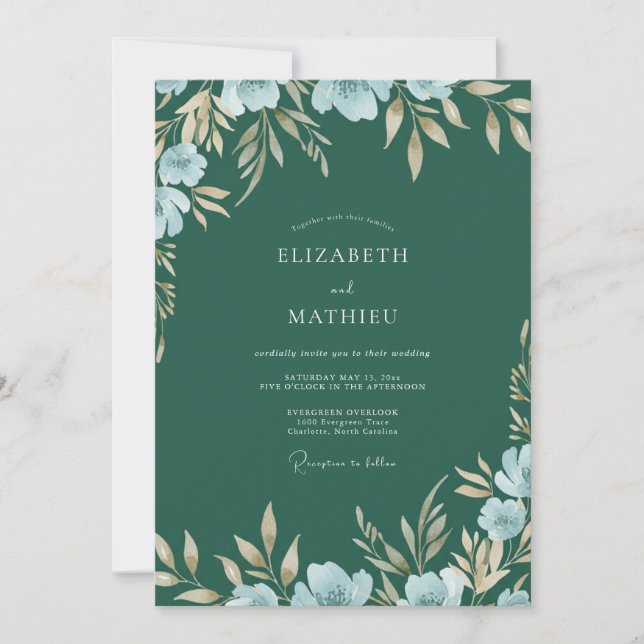 Wald Azur Bemalte Hochzeit Einladung (Vorderseite)