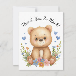 Wald Baby Bär Kinder Pastell Blau Herzen Floral Mitteilungskarte