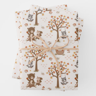 Wald-Baby-Bären Eichhörnchen Waschbär Baby Shower  Geschenkpapier Set