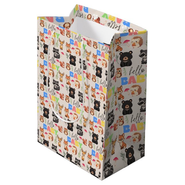 Wald-Baby-Party Mittlere Geschenktüte (Rückseite Schrägansicht)