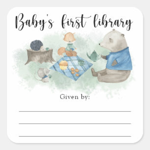 Wald-Baby-Shower-Buchillustration, Bücher für Baby Quadratischer Aufkleber