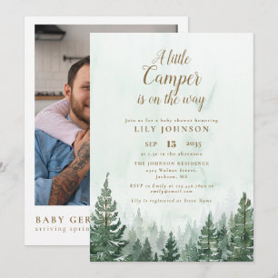 Wald-Baby-Shower-Foto-QR-Code für kleinen Camper Einladung
