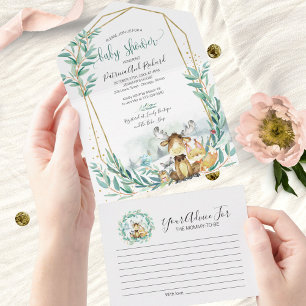 Wald-Babyparty-Einladung & Ratgeberkarte All In One Einladung