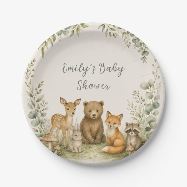 Wald-Babyparty-Papierplatte Pappteller (Vorderseite)