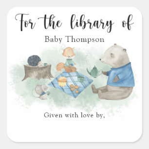 Wald-Babyshower-Bookplate, Bücher für Baby  Quadratischer Aufkleber
