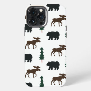 Wald Bär Elch Muster Rustikaler Baum Natur iPhone 13 Pro Max Hülle