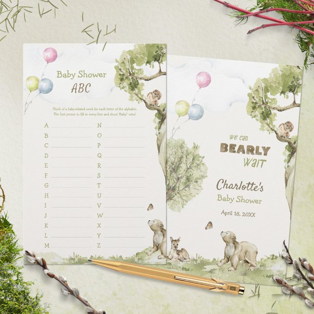 Wald Bärchen Baby Shower ABC Spiel (Woodland Bearly Wait Baby Shower ABC Game ©Susanne Sachers - Sunny Mind 🌞)