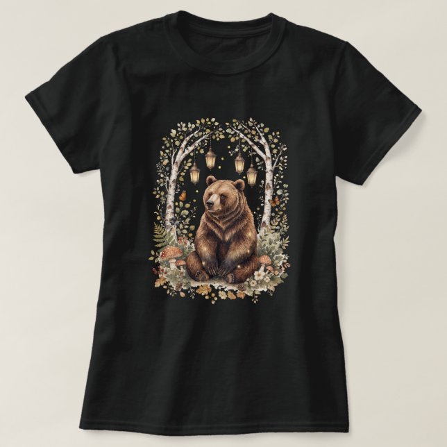 Wald-Bären-Laternen-Waldkunst T-Shirt (Design vorne)
