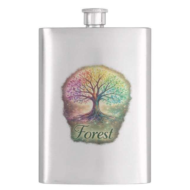 Wald Baum des Lebens Flasche Flachmann (Vorderseite)