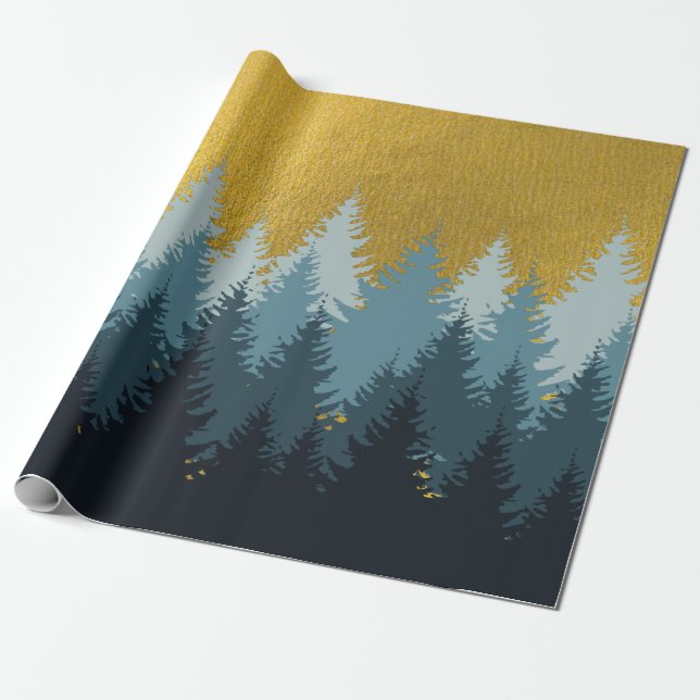 Wald Bäume Goldene Landschaft Geschenkpapier (Ungerollt)