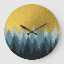 Wald Bäume Goldene Landschaft Große Wanduhr