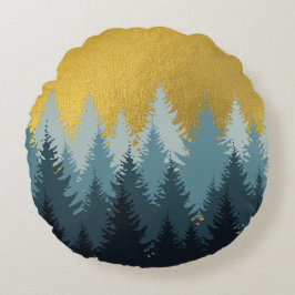 Wald Bäume Goldene Landschaft Rundes Kissen