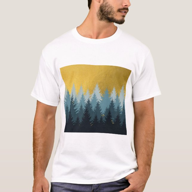 Wald Bäume Goldene Landschaft T-Shirt (Vorderseite)