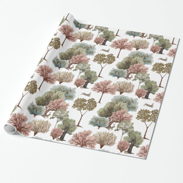 Wald Bäume Kaninchen Geschenkpapier (Ungerollt)