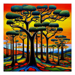 Wald bei Sonnenuntergang Poster
