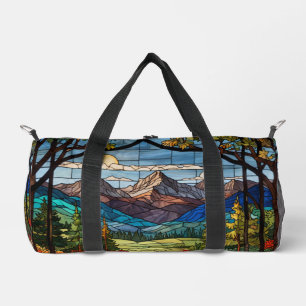 Wald-Berg-Szene Vintage-Glasmalerei Duffle Bag