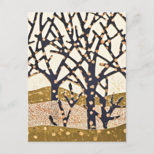 Wald, blau und gold feiertagspostkarte