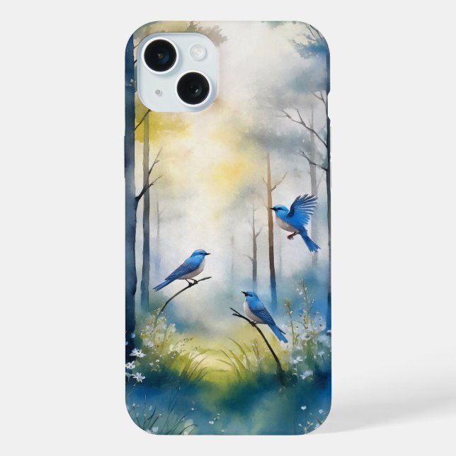 Wald Blaurachen Skizzenhafter Wald iPhone Hülle (Rückseite)