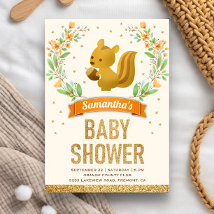 Wald Blumen Cute Eichhörnchen Baby Shower Einladung