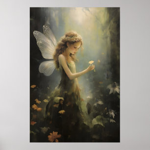 Wald-Blumenfee, Salbeigrüner Cottagecore-Druck Poster