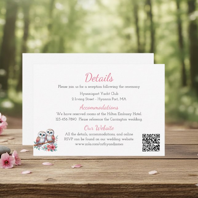 Wald Boho Rustikale Eulen Hochzeitsdetails Begleitkarte (Von Creator hochgeladen)